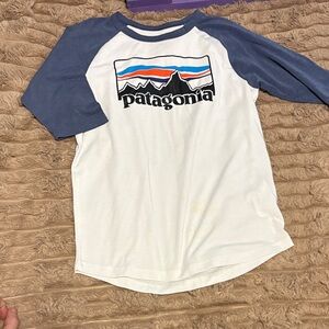 Patagonia White and Blue Graphic Raglan Tee